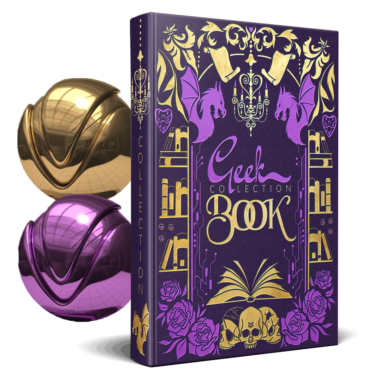 Geekbook Shopbild lila und gold folienvorschau min